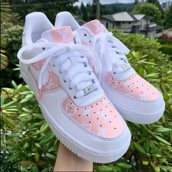 Vuitton Nike Pink Lv Custom Air Forces Custom Painted Air force Lv